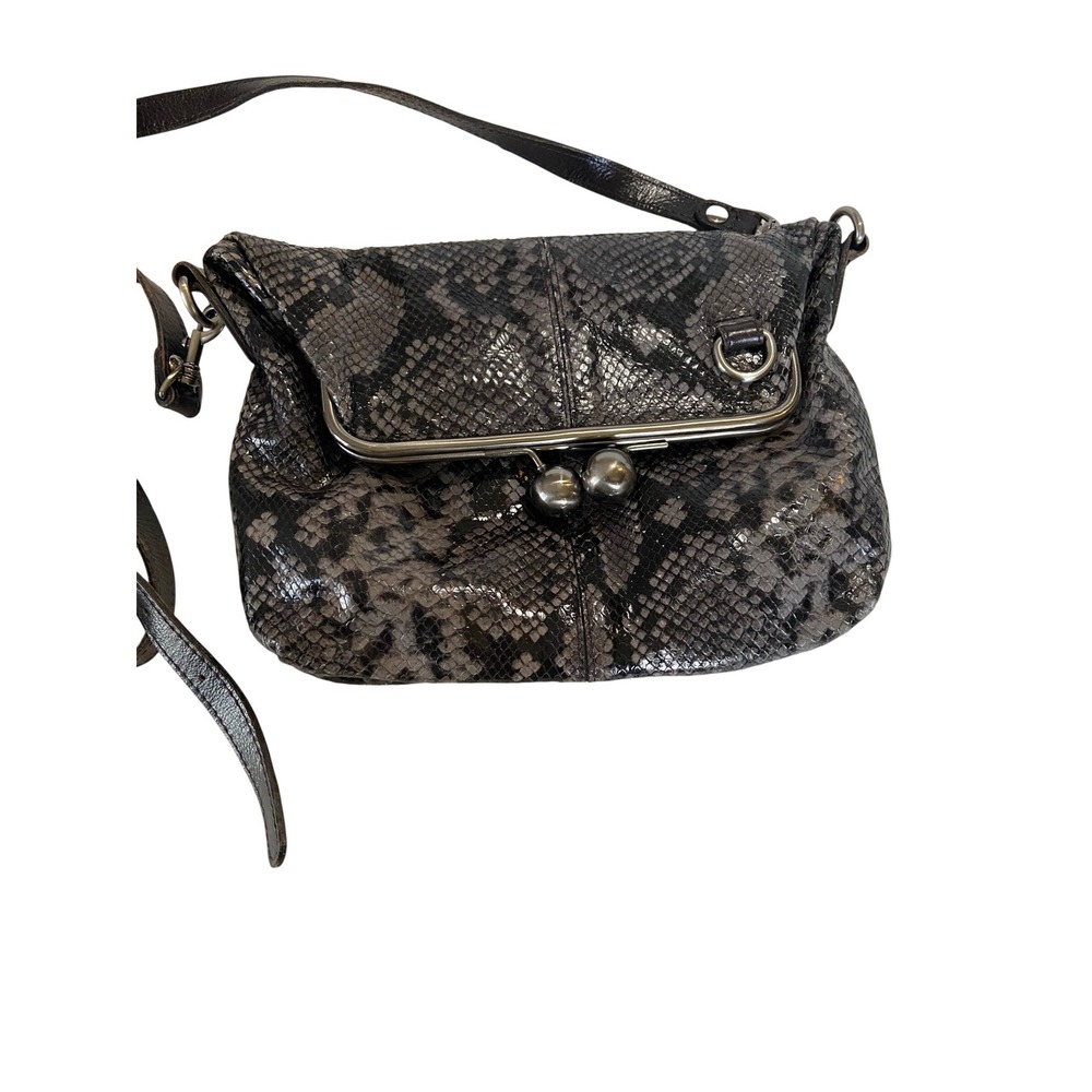 Patricia Nash‎ Grey Snakeskin Leather Kiss Lock Crossbody Bag Vintage Style